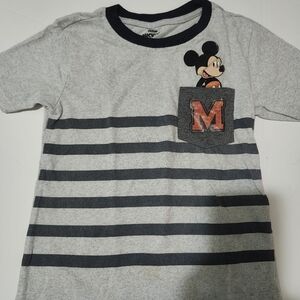Disney Mickey Mouse Gray and Black Striped Tee